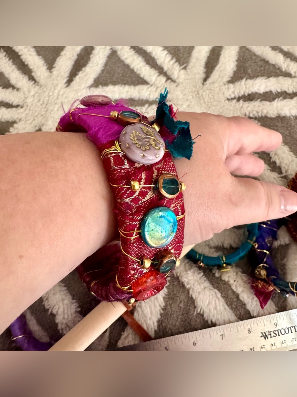 10 Handcrafted Multicolor Silk Wrap Bangles - Vibrant Mixed Colors - Picture 5 of 9